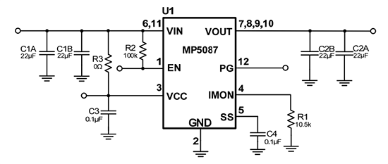 Schematic - Monolithic Power Systems (MPS) EV5087-G-00B Load Switch Evaluation Board